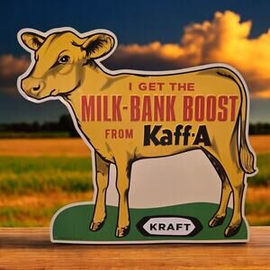 Calf Cow Milk-Bank Boost Kaff-A Kraft Advertising Embossed Tin Metal Diecut Sign